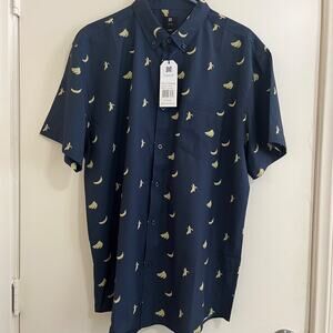 Visive Button Down Mens Banana Shirt Size L Tropical Novelty Print Funky Casual